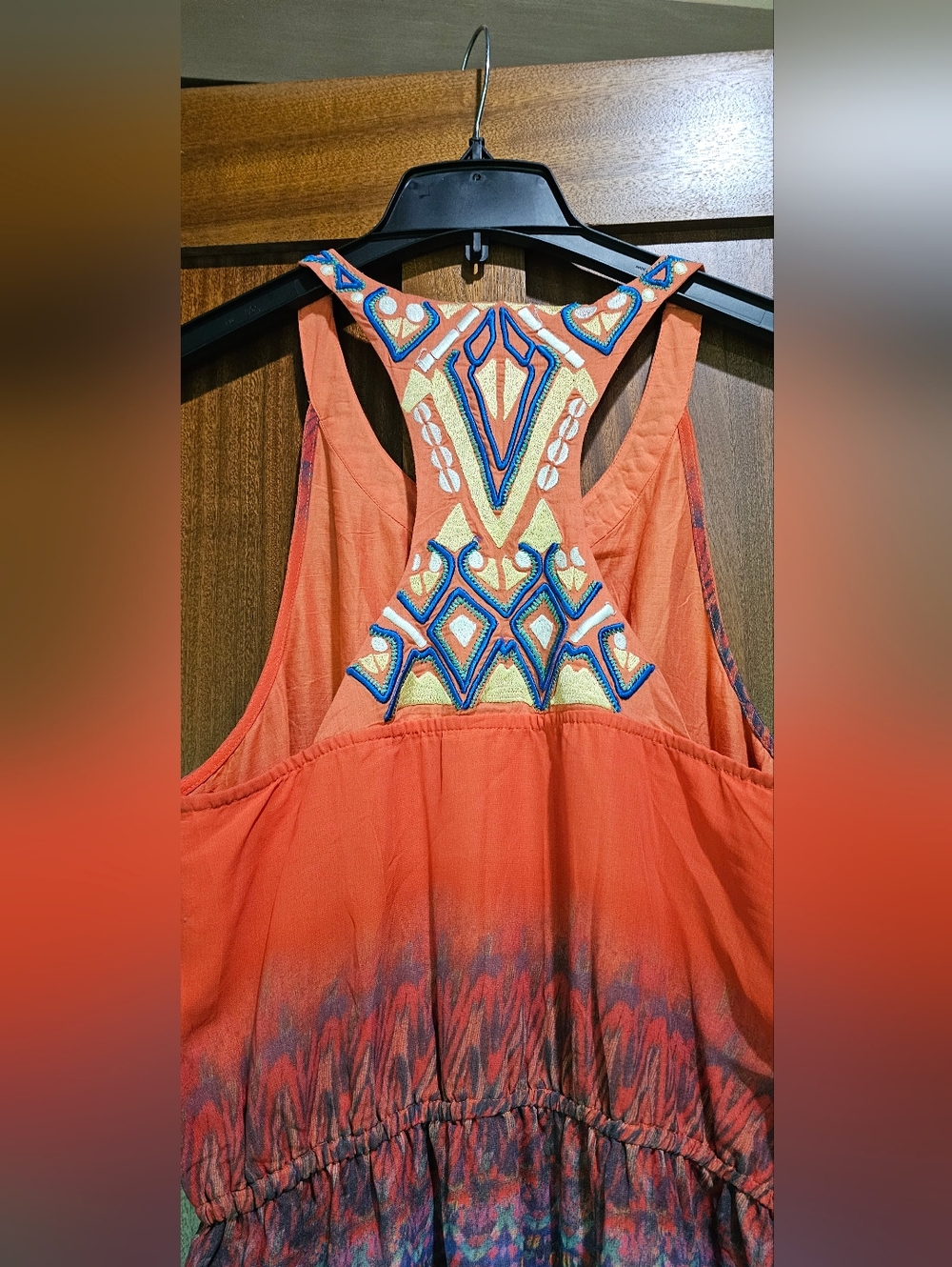 Kas New York Coral and Purple/blue Ombre Embroidered-Neck/Back Halter/Maxi Dress